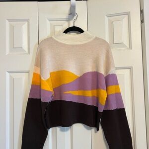 H&M Colorblock Turtleneck Sweater in Cream, Purple, Yellow, Brown